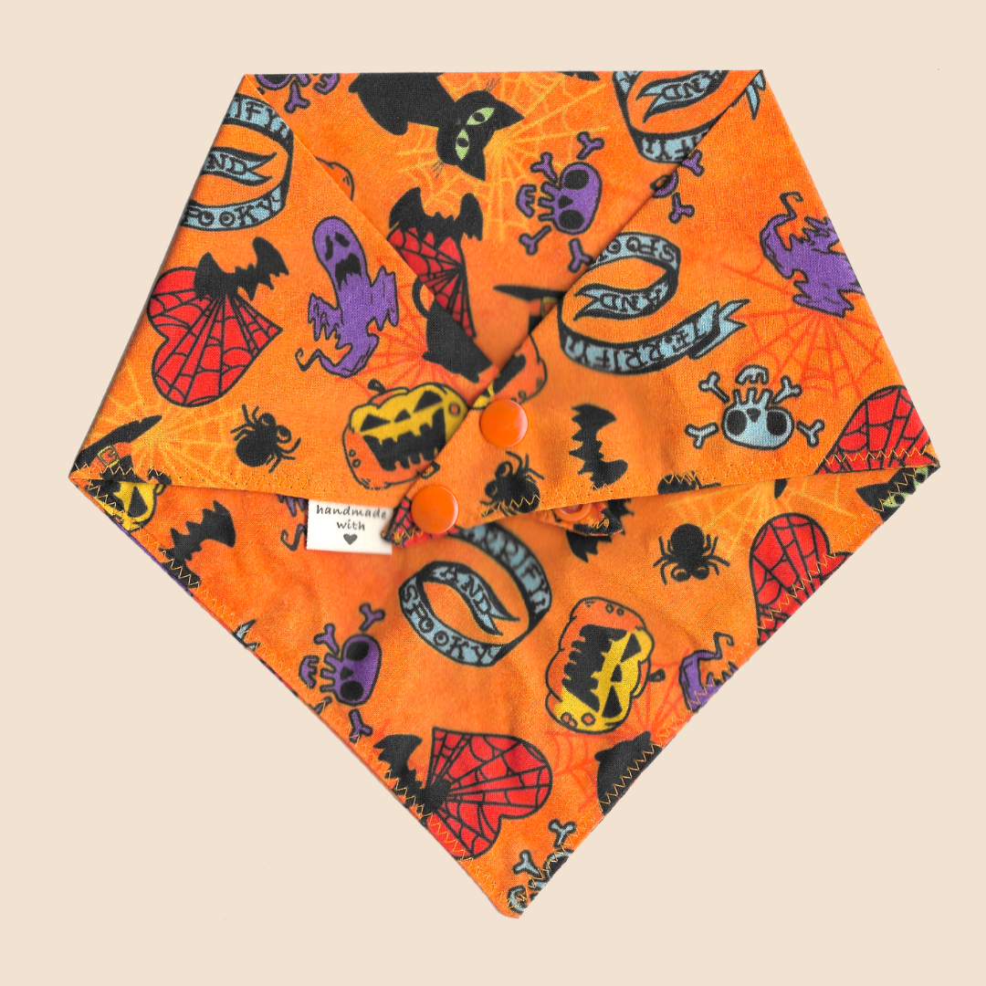 Spooky Orange Snap-On Bandana - Wiggly Pup Bandana